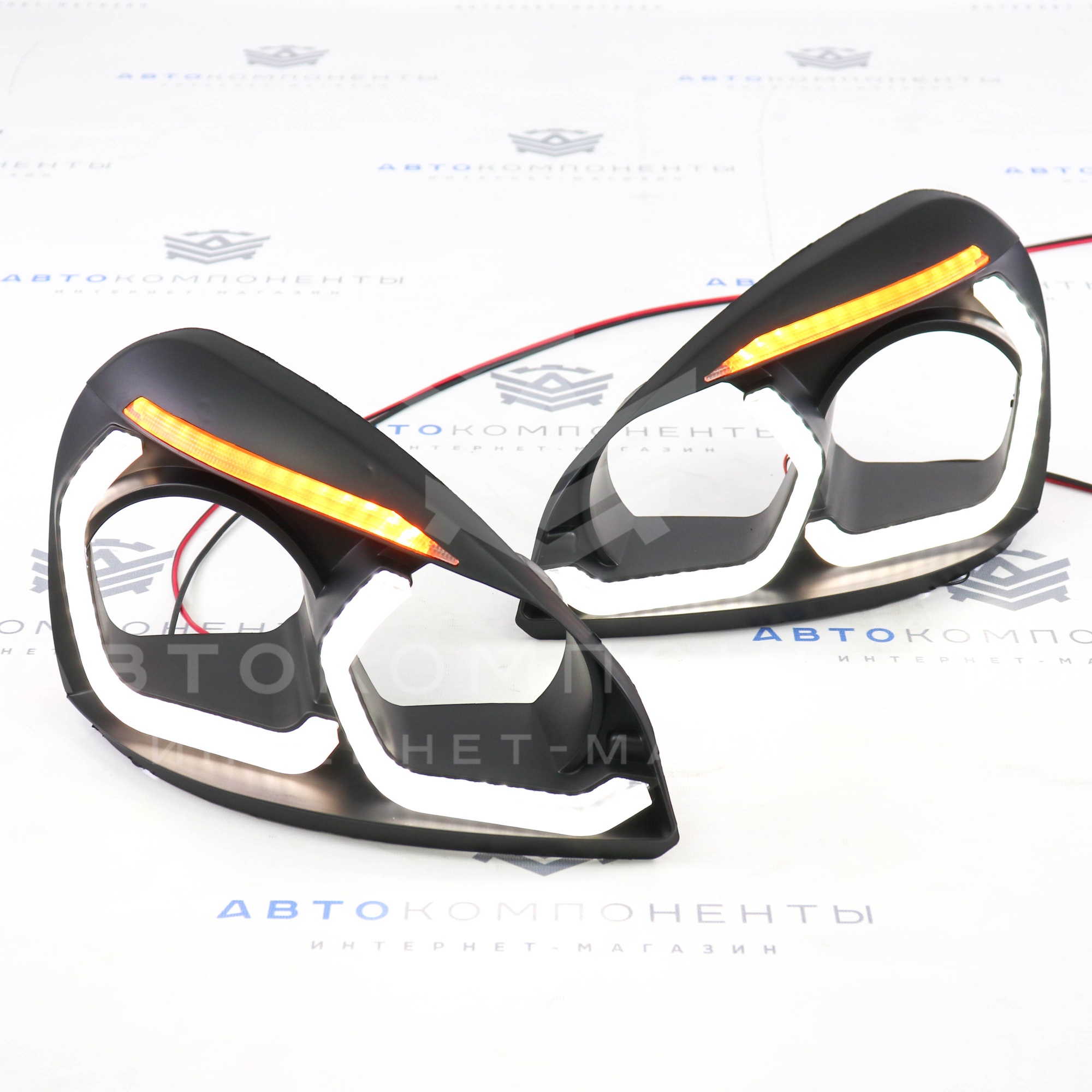 Маски фар Лада Приора в стиле BMW (черные) с поворотниками и ДХО ml234