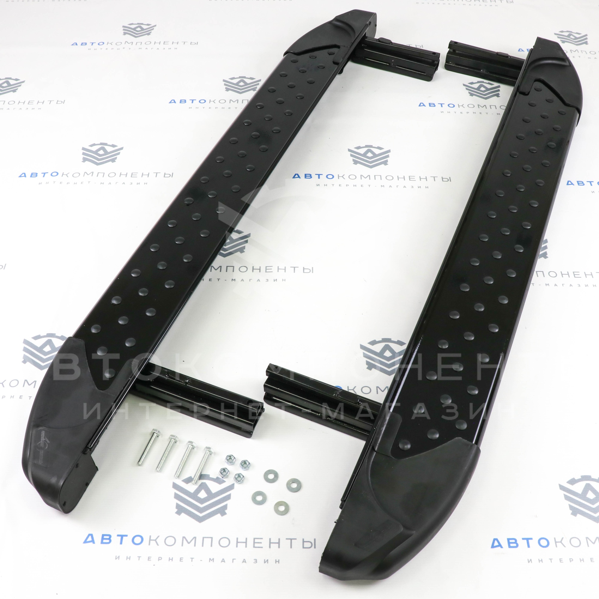 Пороги "БУМЕР" (алюминиевые с резинкой) Лада Нива 4х4, Урбан (черный глянец)