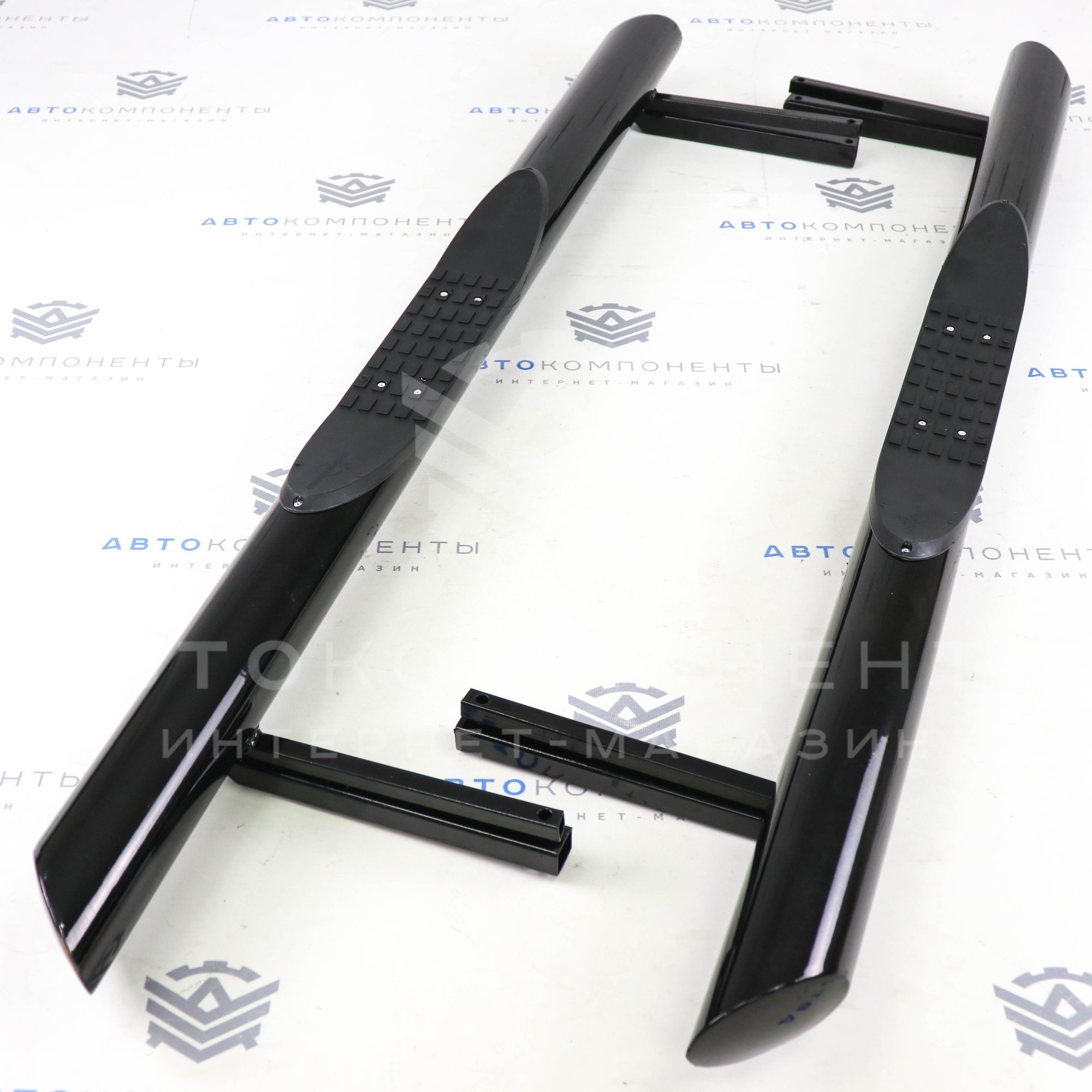 Пороги "Трубы" с проступью Лада Нива 4х4 3D (черный глянец)