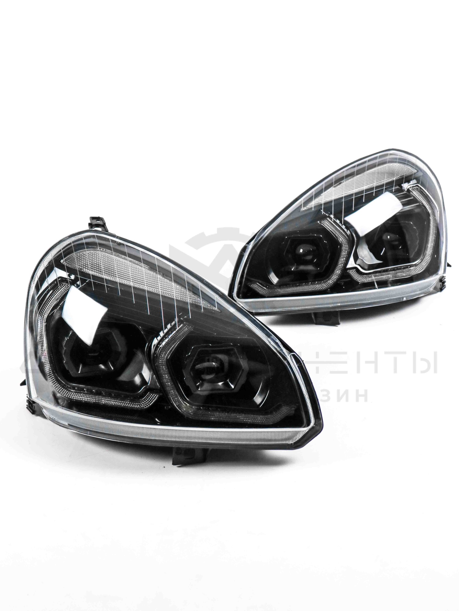 Фары Лада Приора в стиле BMW (н/о) с тонированными ДХО 4 BI-LED модуля (черные)