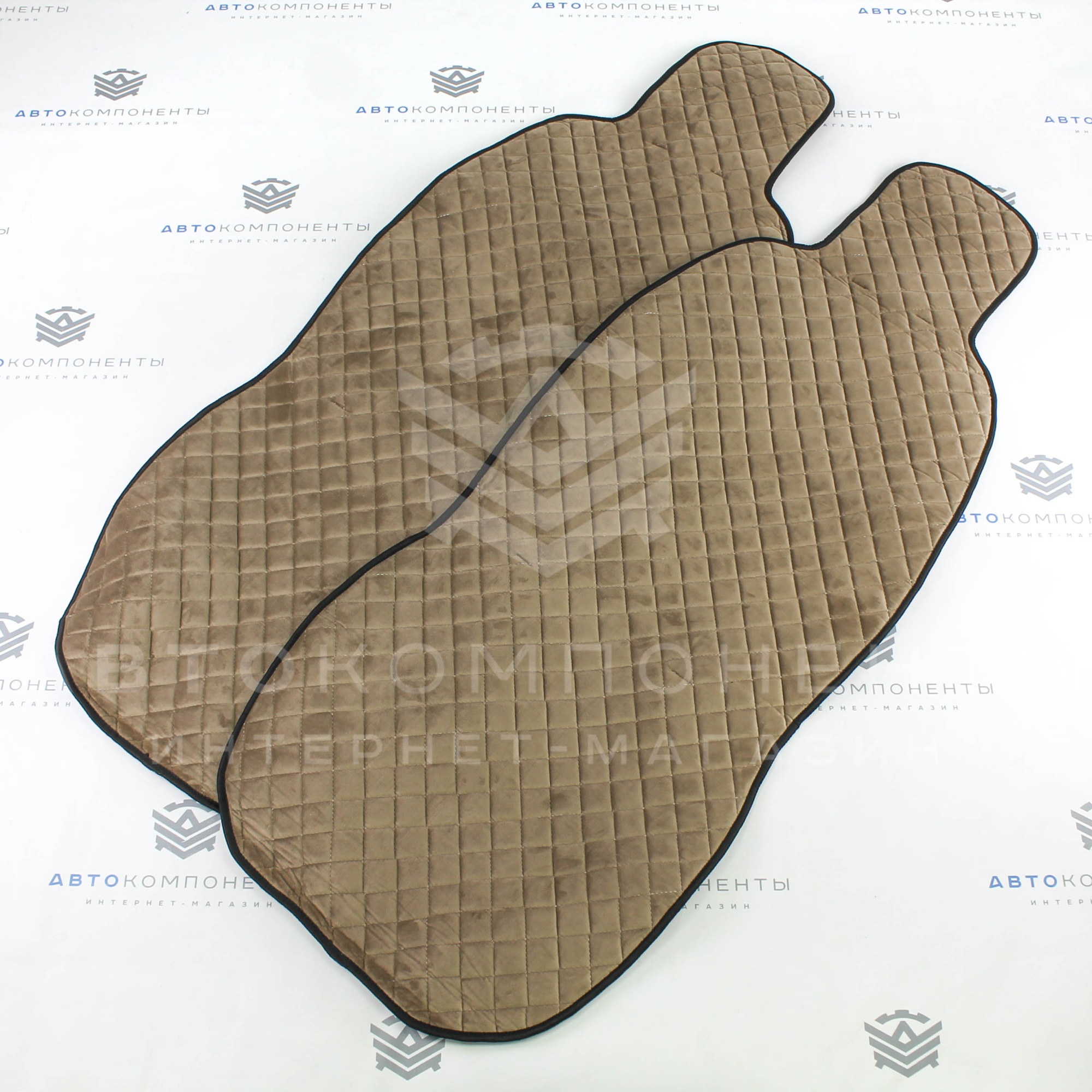 Универсальные накидки из велюра (широкие) с бортами на передние сиденья Ромб (бежевые)