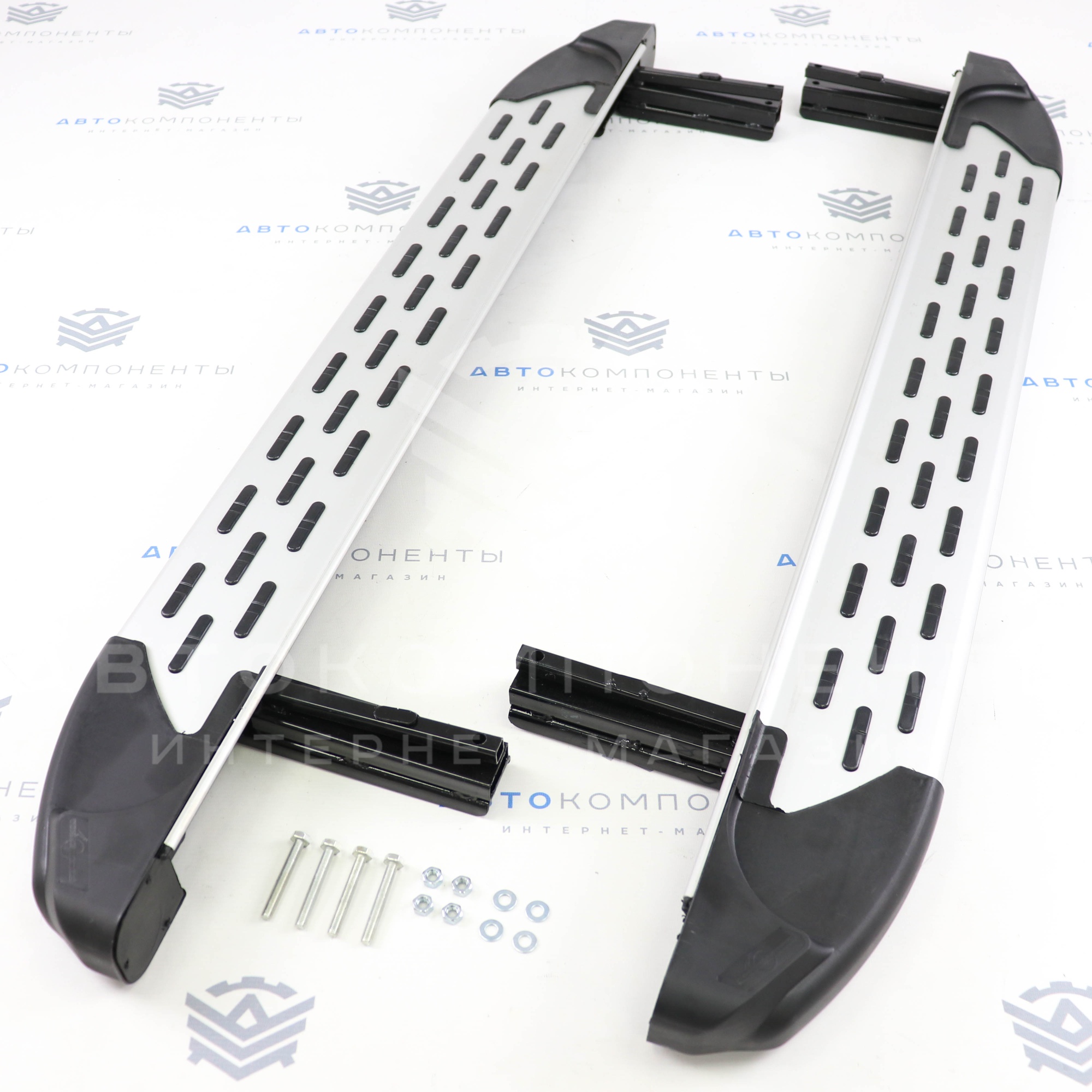 Пороги "БУМЕР 2" (алюминиевые с резинкой) Лада Нива 4х4, Урбан (серебристые)