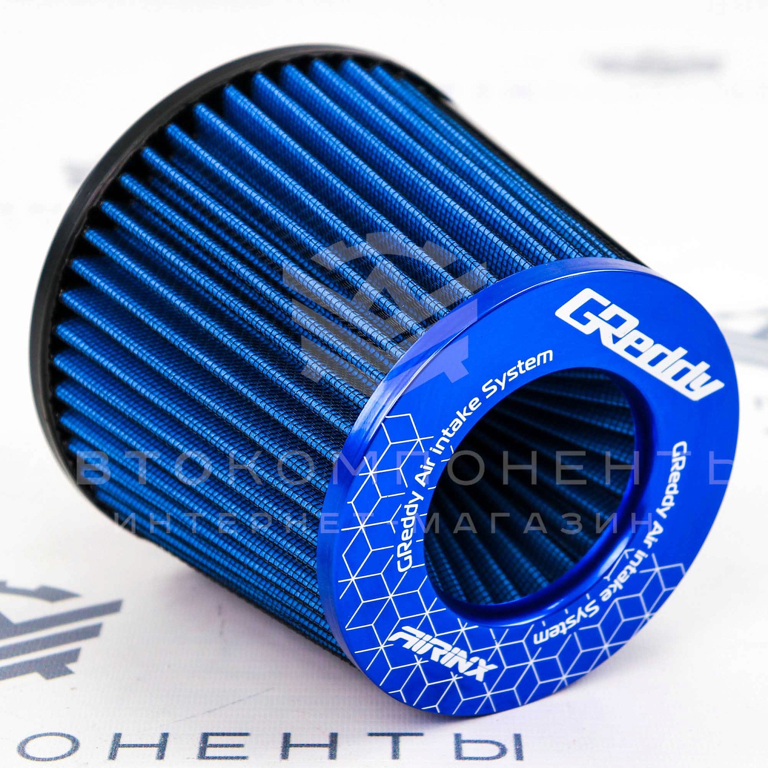 Универсальный воздушный фильтр нулевого сопротивления (нулевик) "GReddy" (синий)