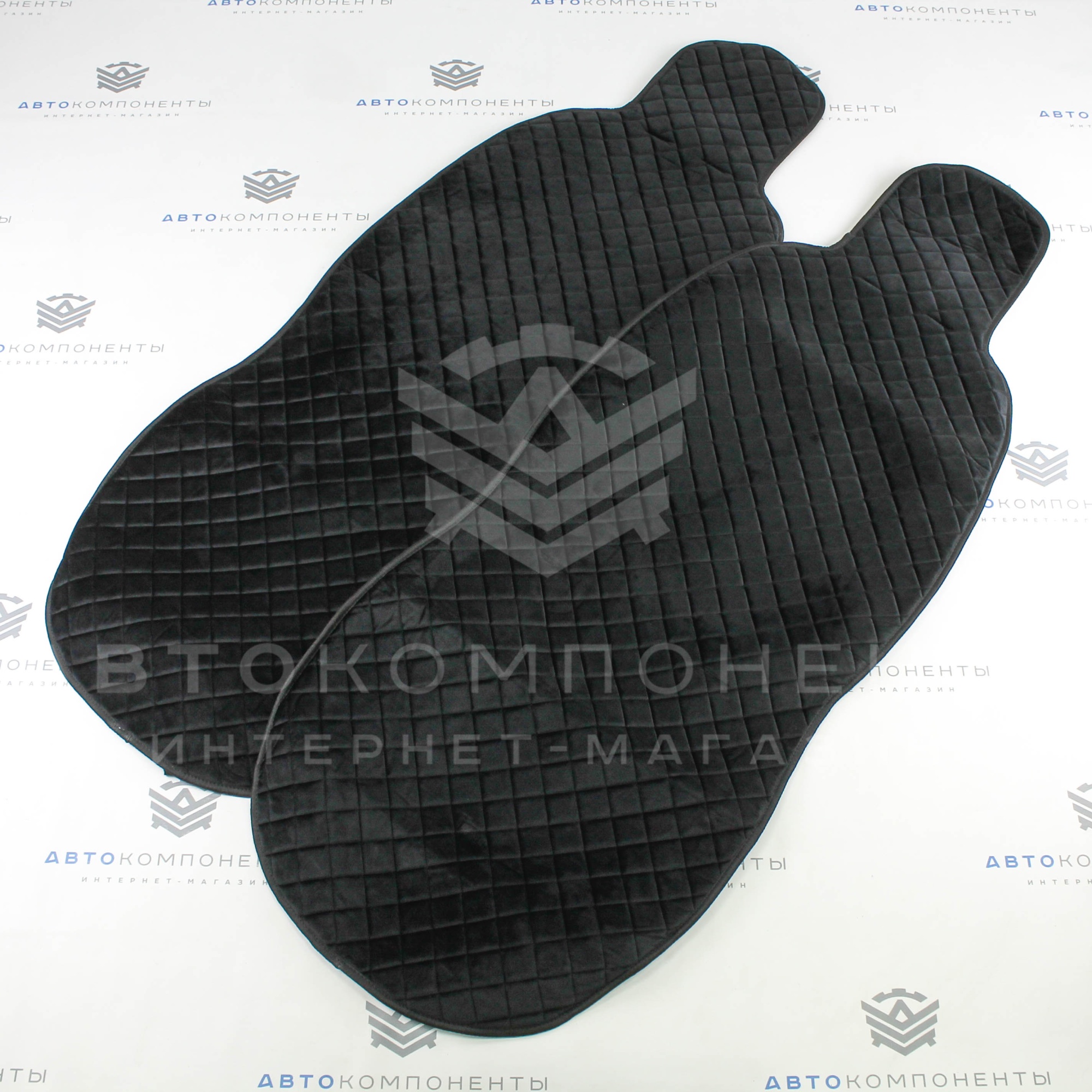 Универсальные накидки из велюра (широкие) с бортами на передние сиденья Ромб (черные)