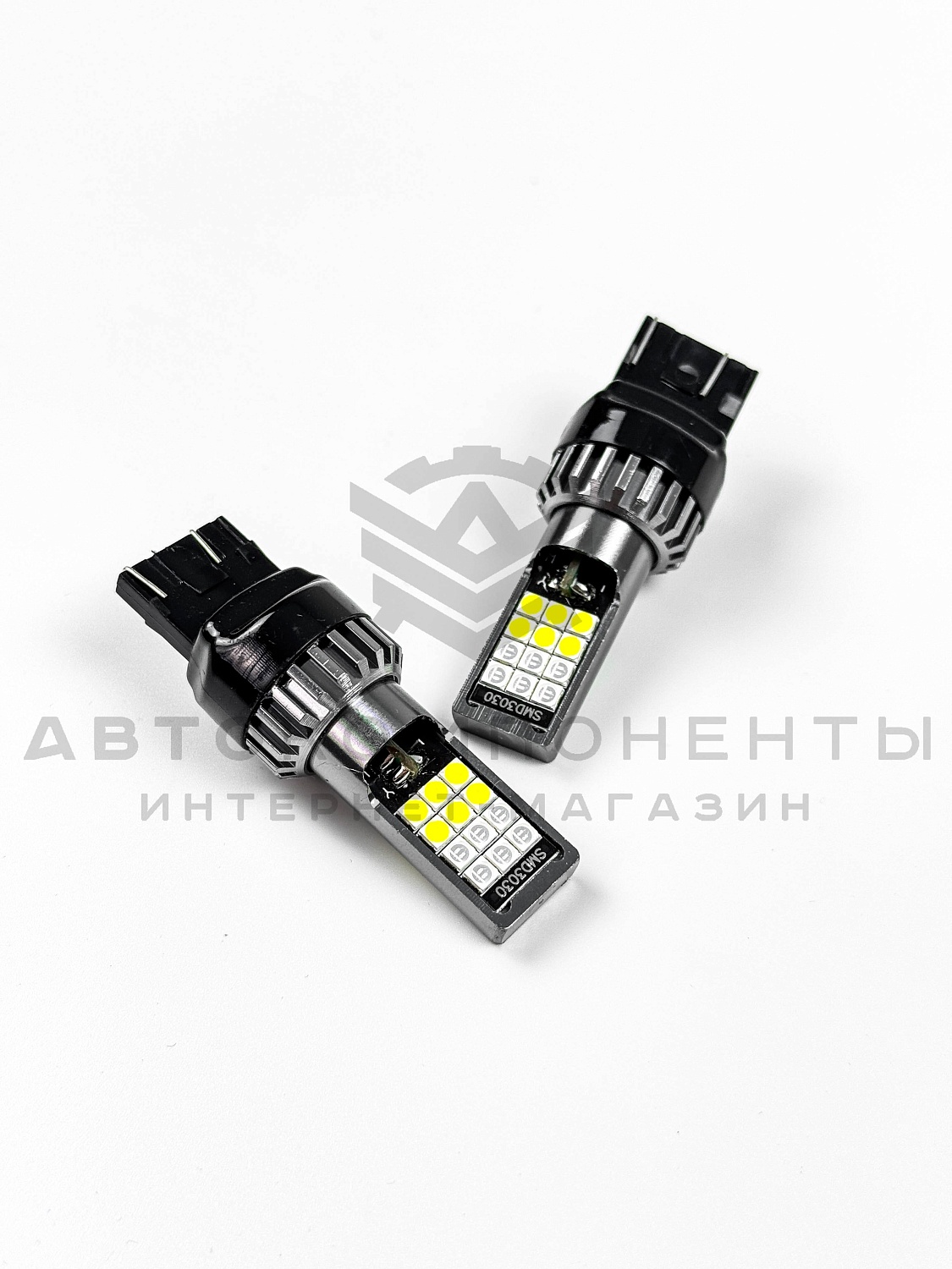 Светодиодные лампы с приветствием W21/5W T20 (синий-белый) (2шт)