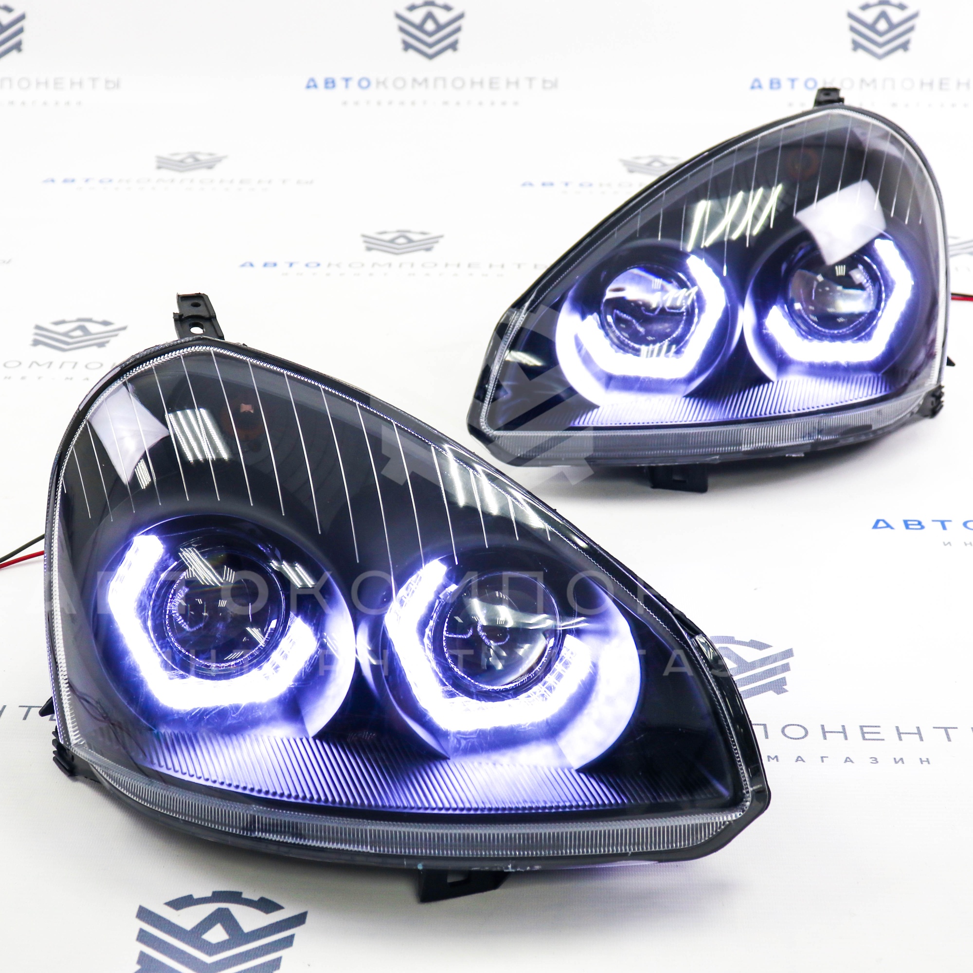 Фары Лада Приора в стиле BMW (4 Bi-LED линзы) с ДХО (черная маска)