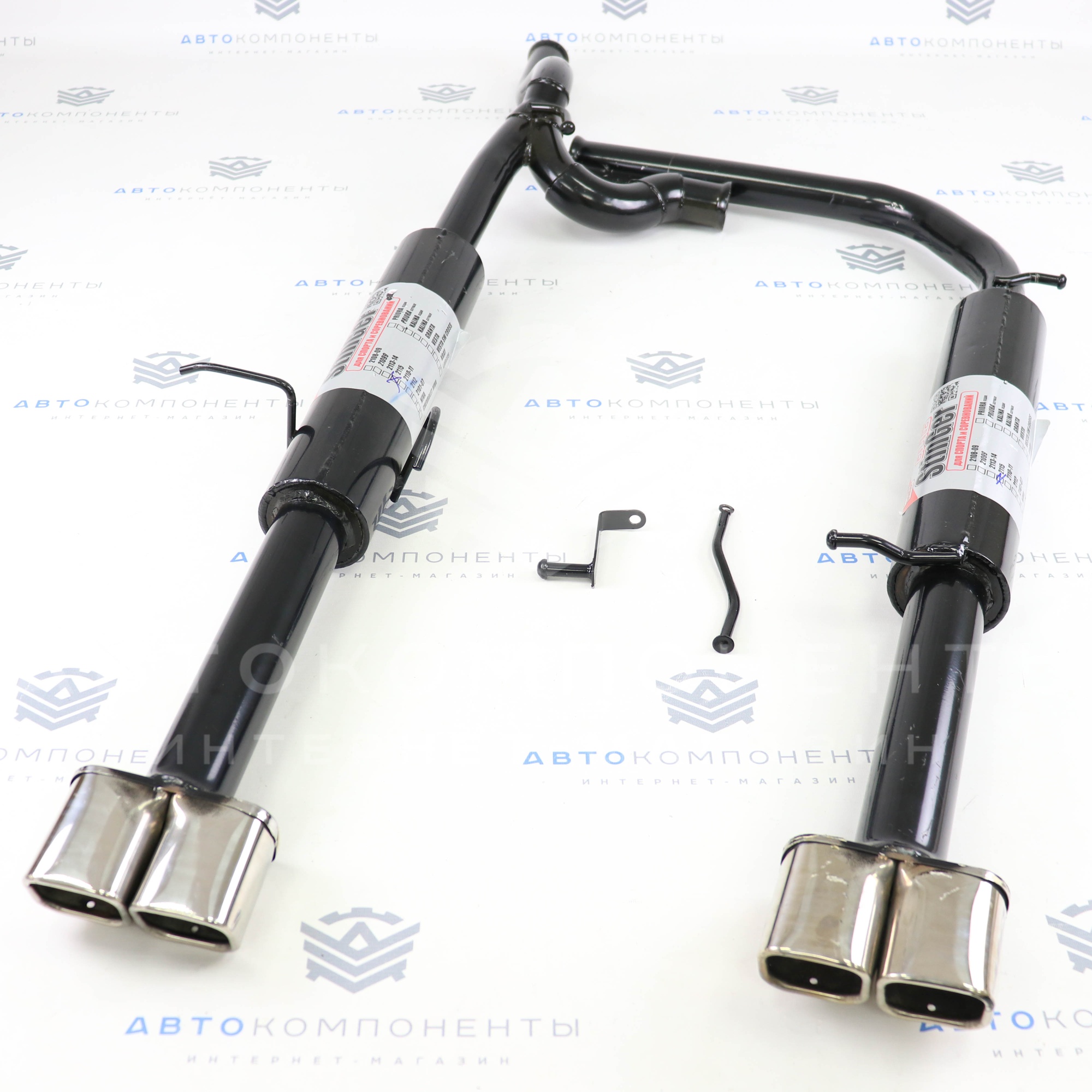 Глушитель "Stinger" раздвоенный (с двойными квадратными насадками) ВАЗ 2115