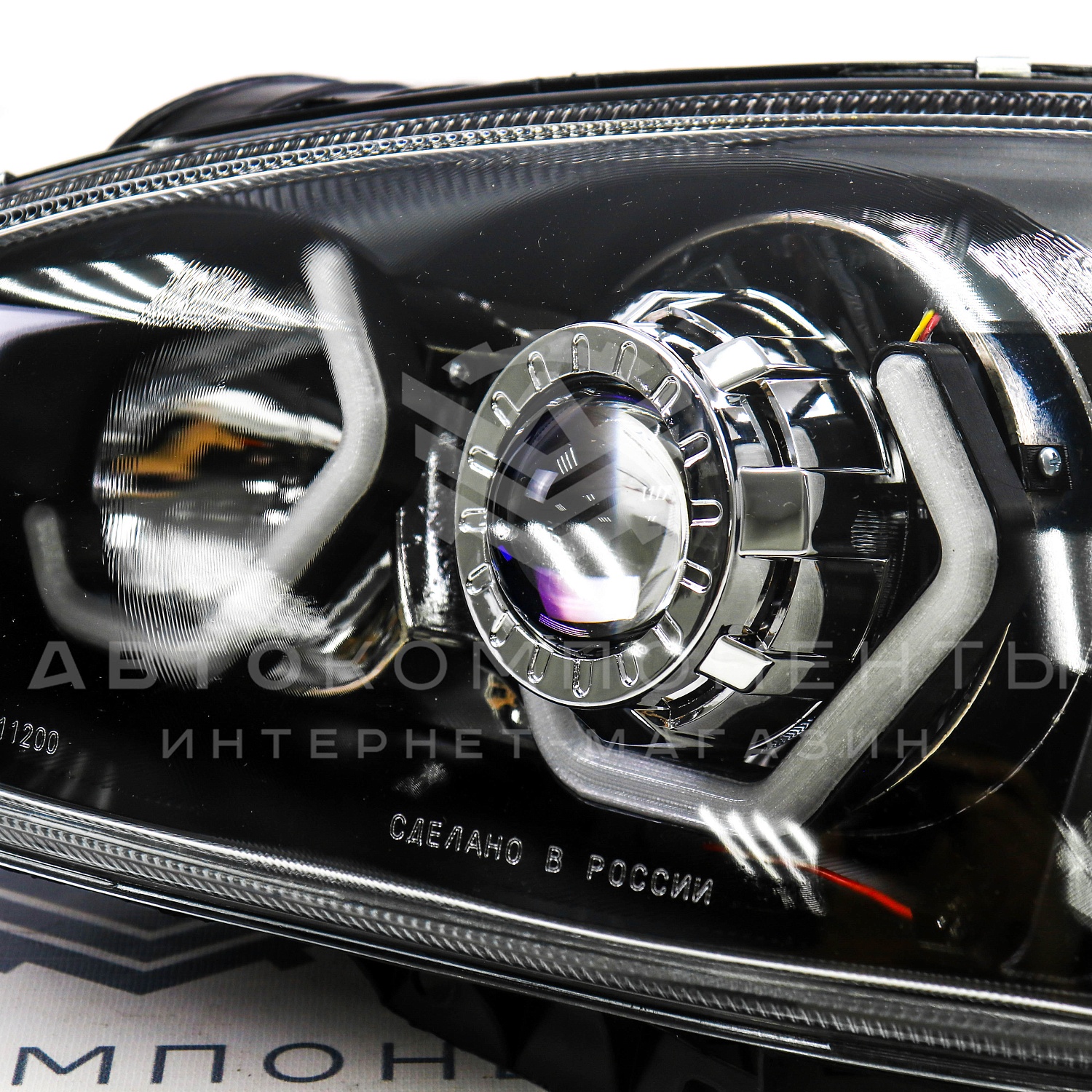 Фары Лада Калина в стиле BMW с ДХО 2 BI-LED линзы (черные)